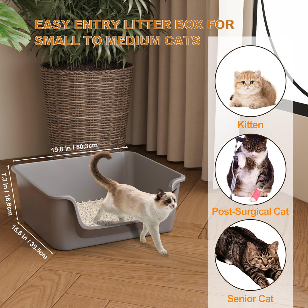 Open-Top High Sides Cat Litter Box with Low Entrance R473156
