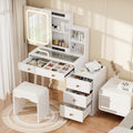 White Vanity Desk with Sliding Mirror and Lights, 4 Drawers, Stool L434