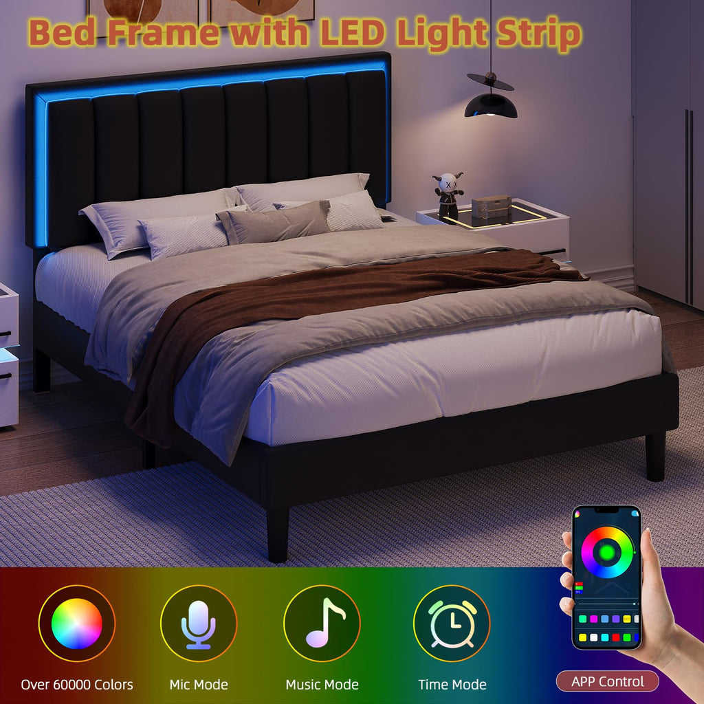 Black Full Bed Frame with PU Headboard U8230
