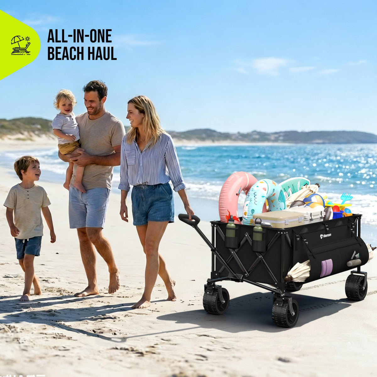 48'' Extra Large Collapsible Wagon with Big Wheels, 300L Black W209666