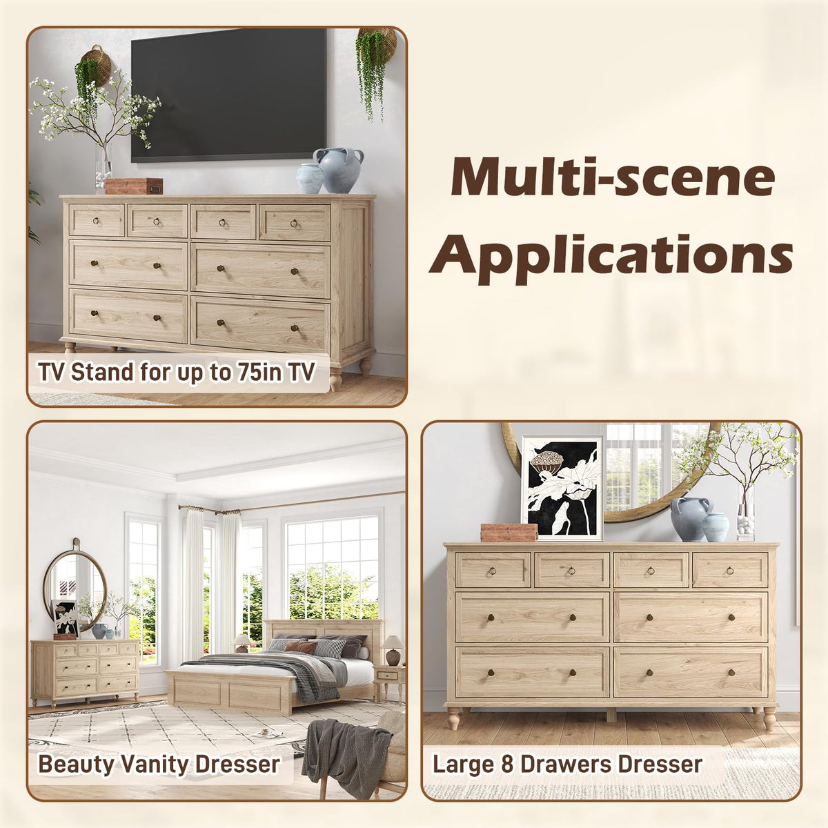 Rustic Wood 8 Drawer Dresser N5193