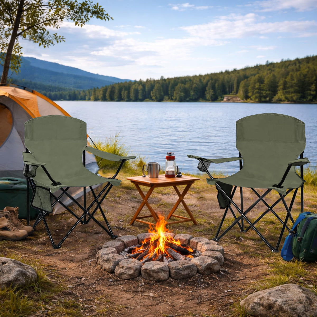 Camping Chair 2 Pack Portable Folding Chair Green U78681