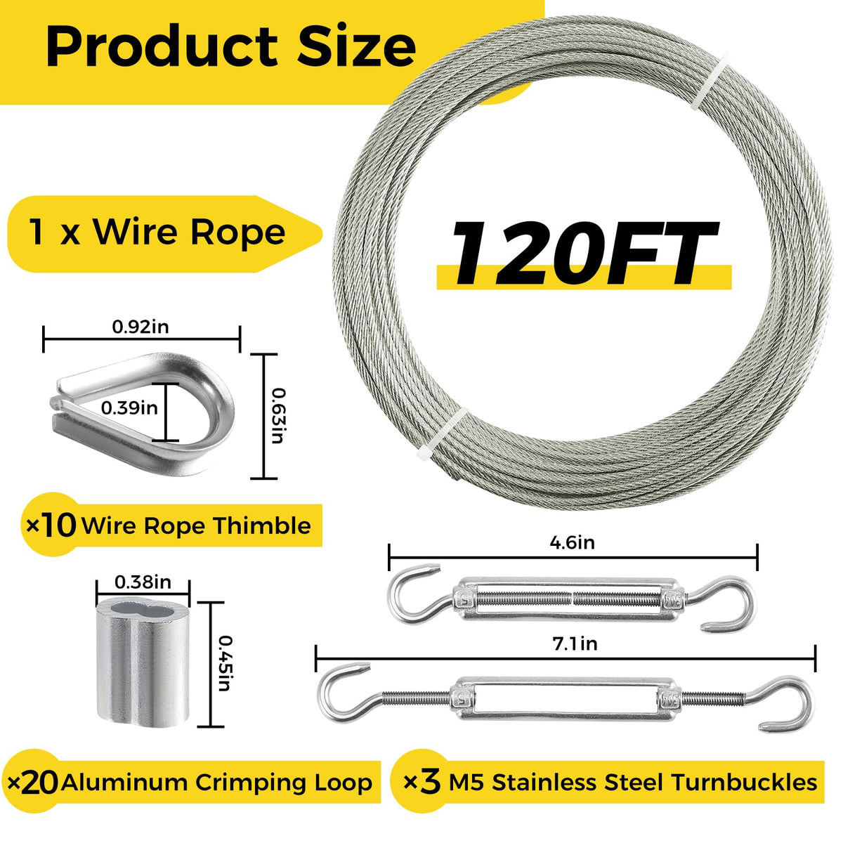 1/8 Inch 120FT Stainless Steel Wire Rope M6016