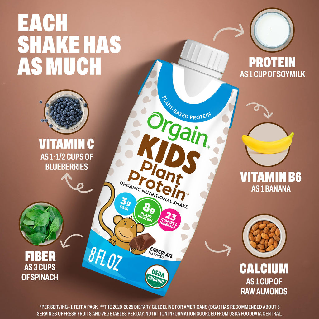 Organic Vegan Kids Protein Shakes Chocolate 8 Fl Oz 12 Pack P214