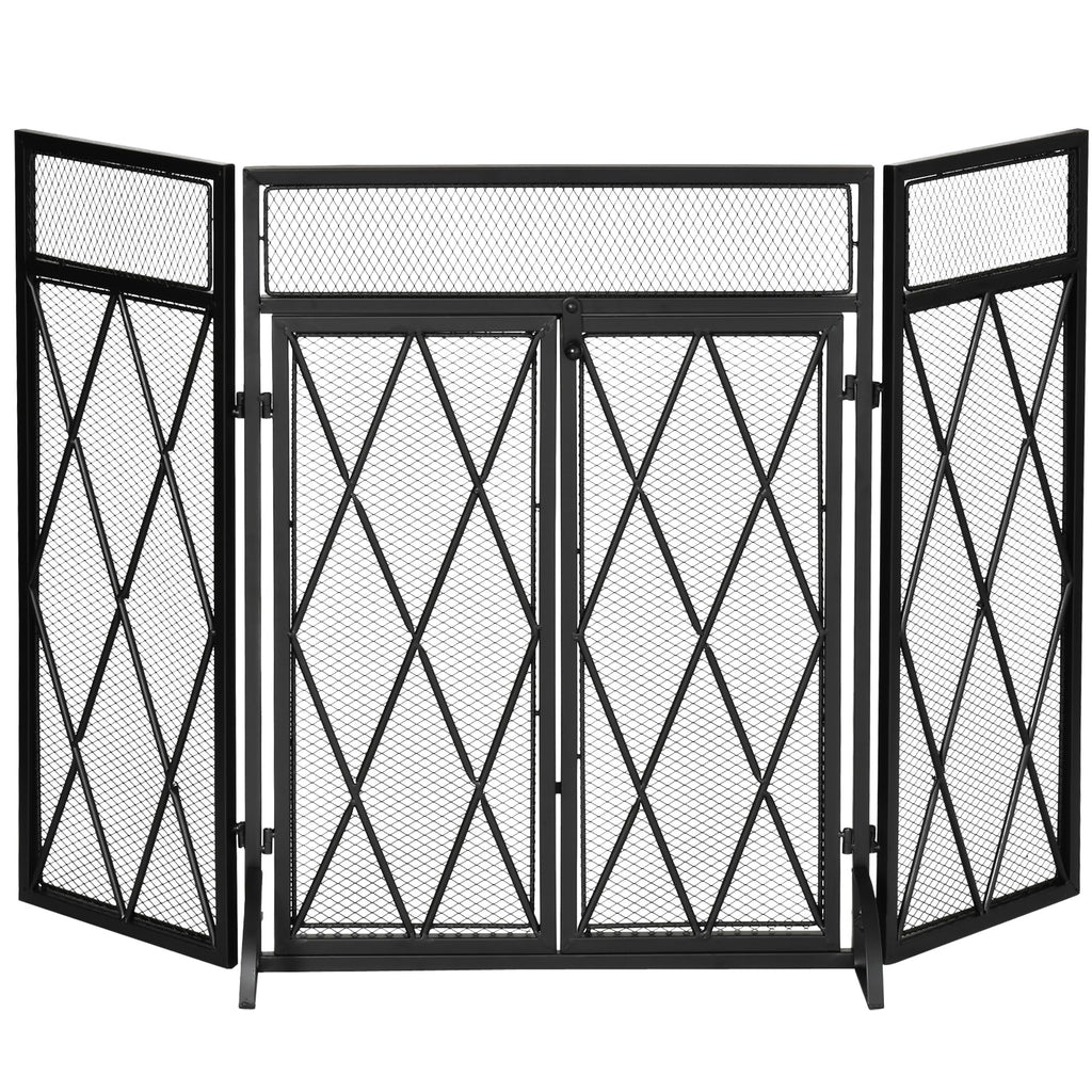 Folding Fireplace Screen Heavy Duty Black Z96362