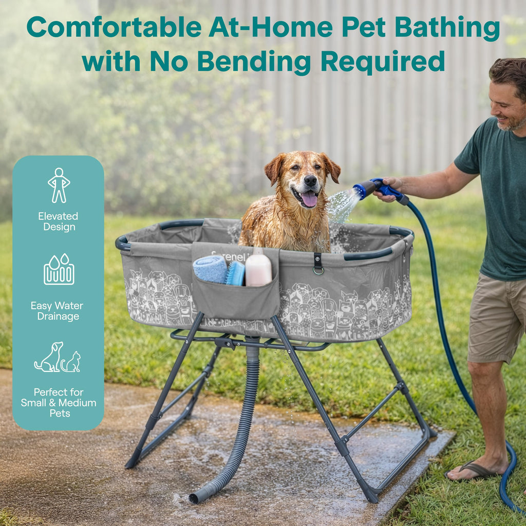 Foldable Dog Bath Tub with Drain Hose, 130 lb Capacity, Gray F20859