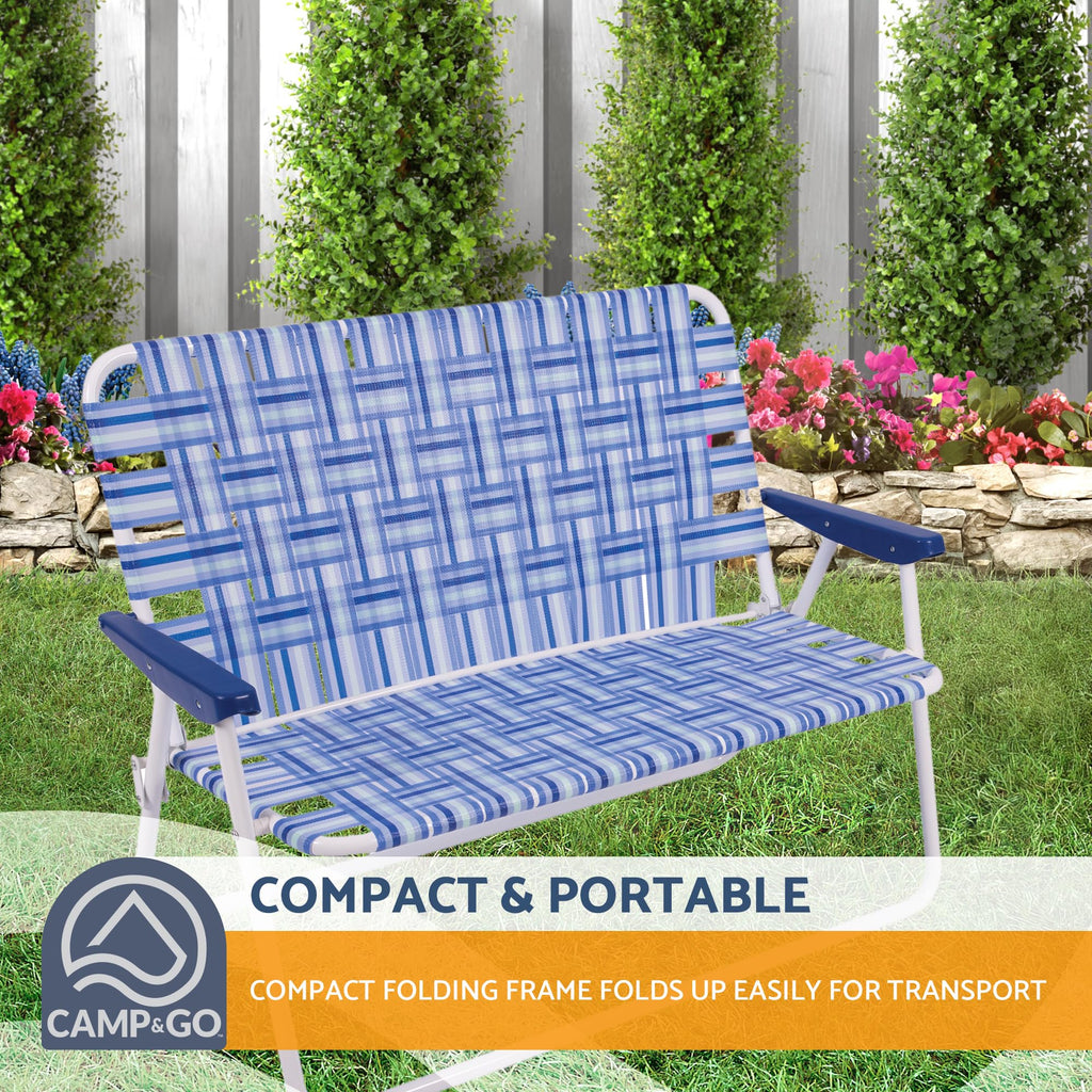 Blue/White Double-Wide Folding Web Lawn Chair H5561