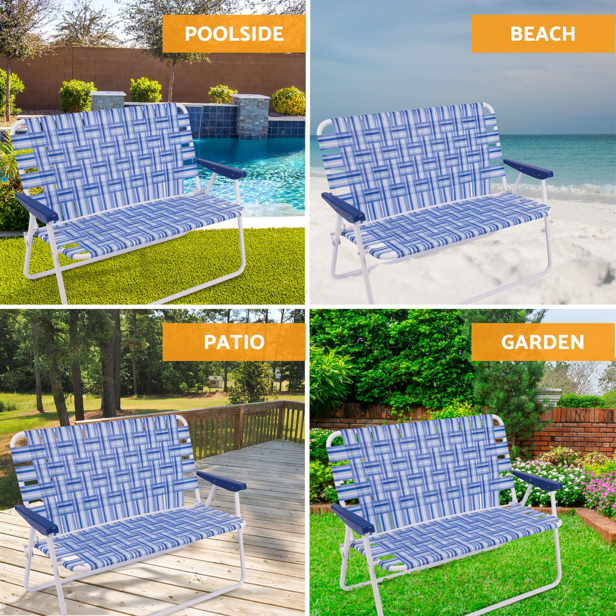 Blue/White Double-Wide Folding Web Lawn Chair H5561