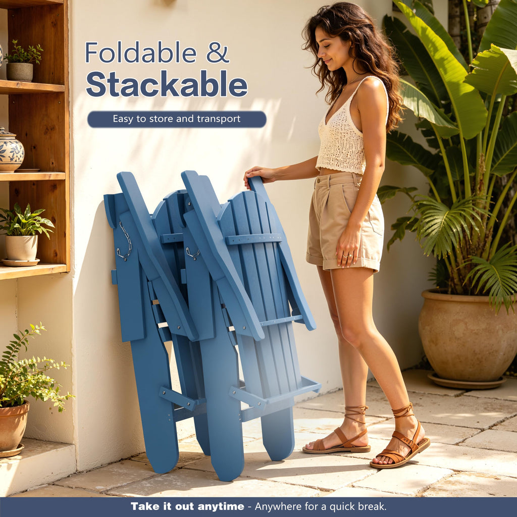 Folding Adirondack Chair Set of 2 with Cup Holder Navy Blue U9213