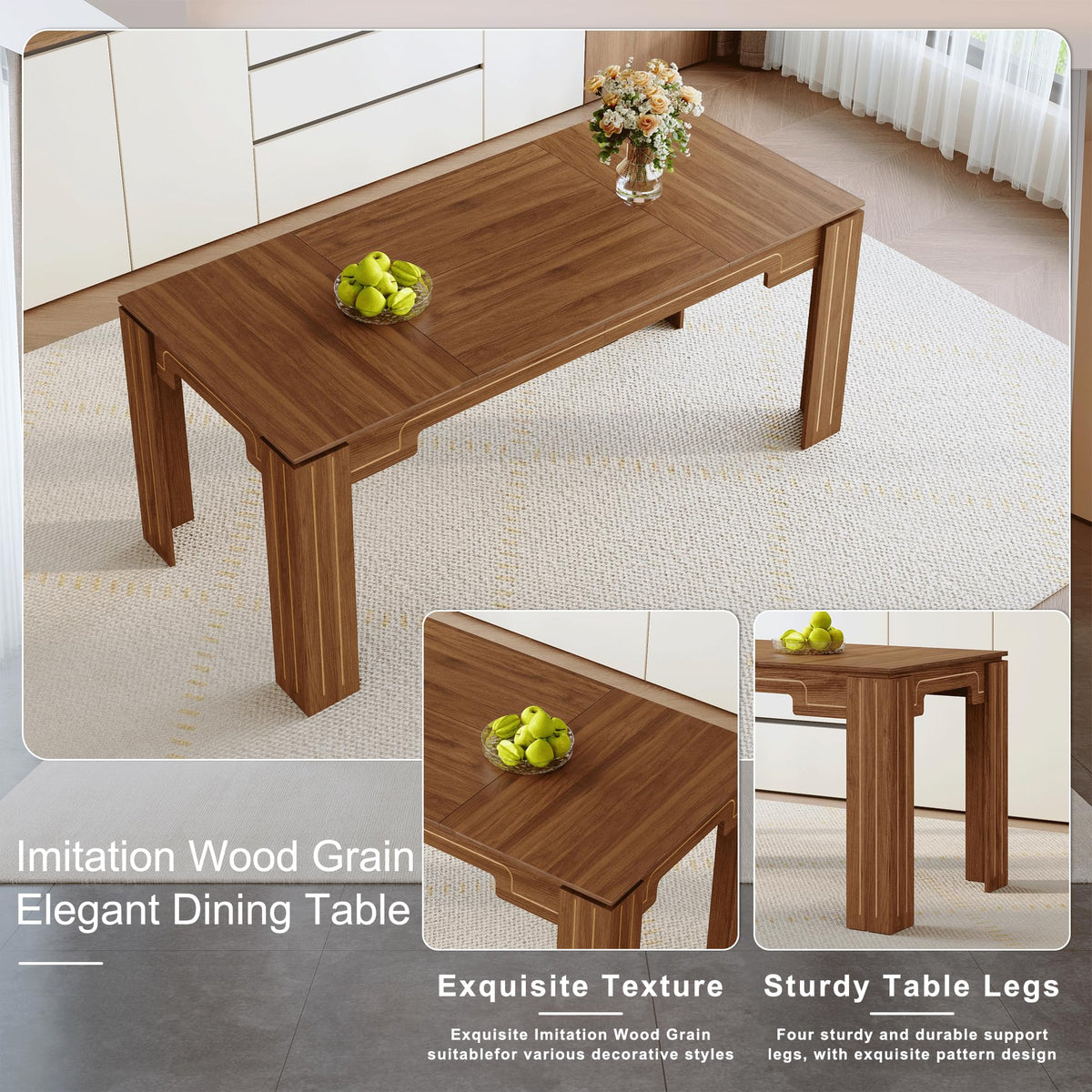 Walnut 9 Piece Dining Table Set with 8 Black Upholstered Chairs M6793