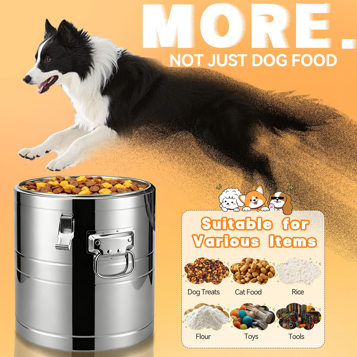 40lb Airtight Stainless Steel Dog Food Storage Container C1565