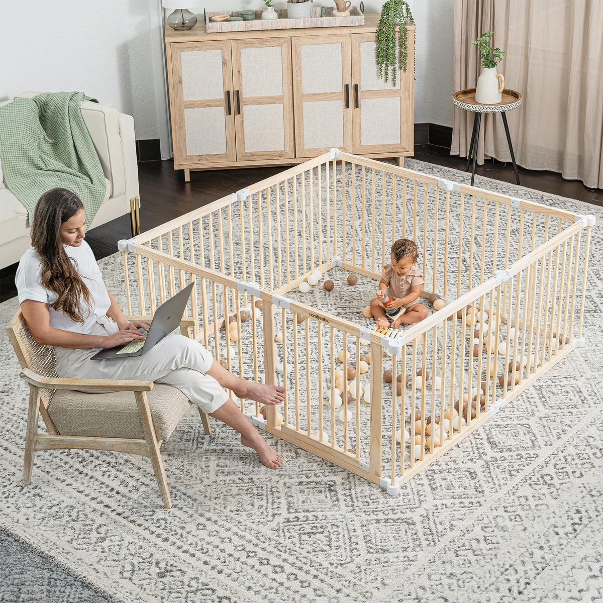 Foldable Playpen Light Wood White C85675