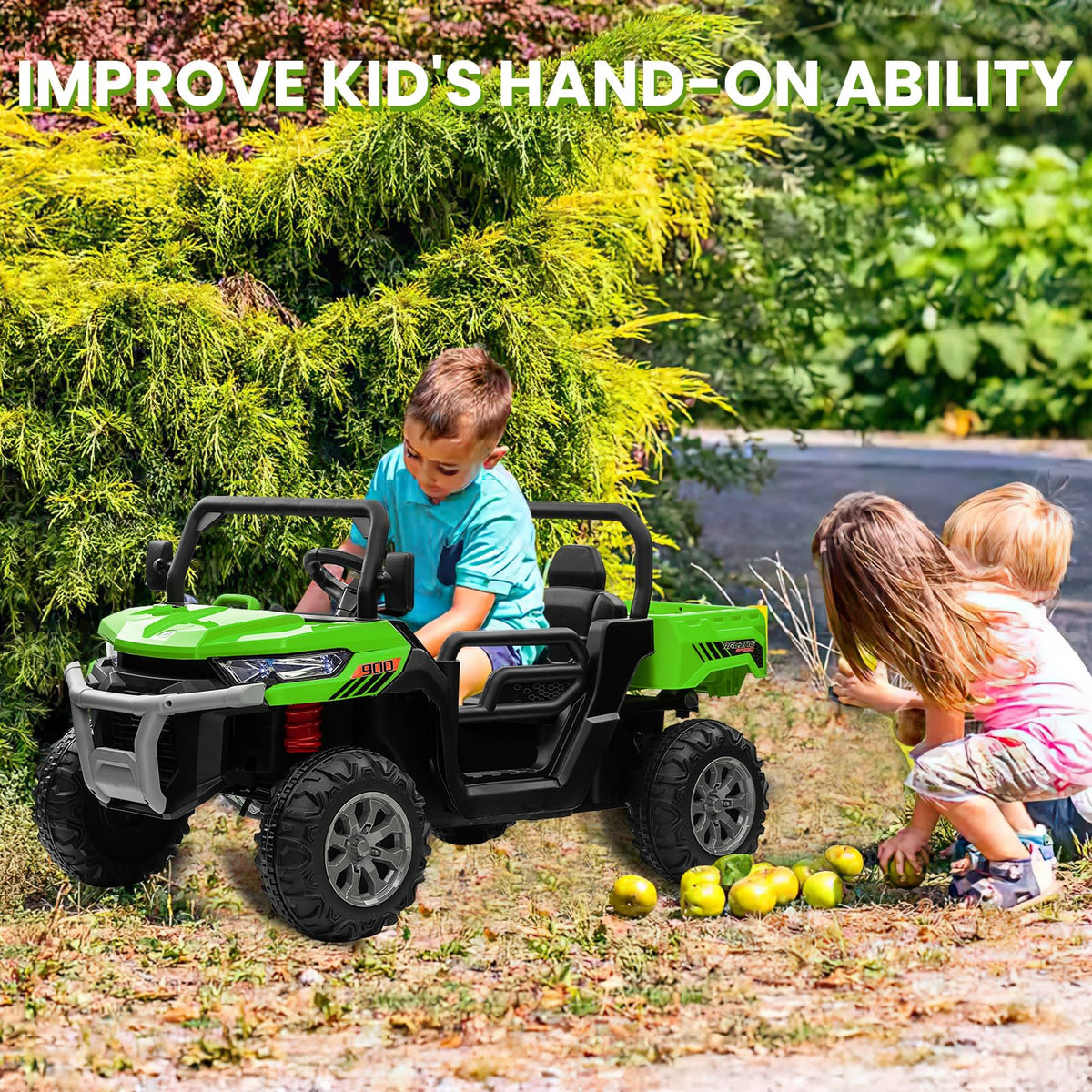 24V 4WD Ride on Truck Car with Dump Bed, 2 Seaters, Remote Control, Green N91680